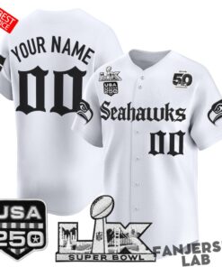 Seattle Seahawks “Super Bowl LX & 50th Patch” Gothic Edition Custom Baseball Jersey