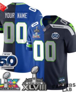 Seattle Seahawks Super Bowl LX Champs Split Edition Custom Jersey
