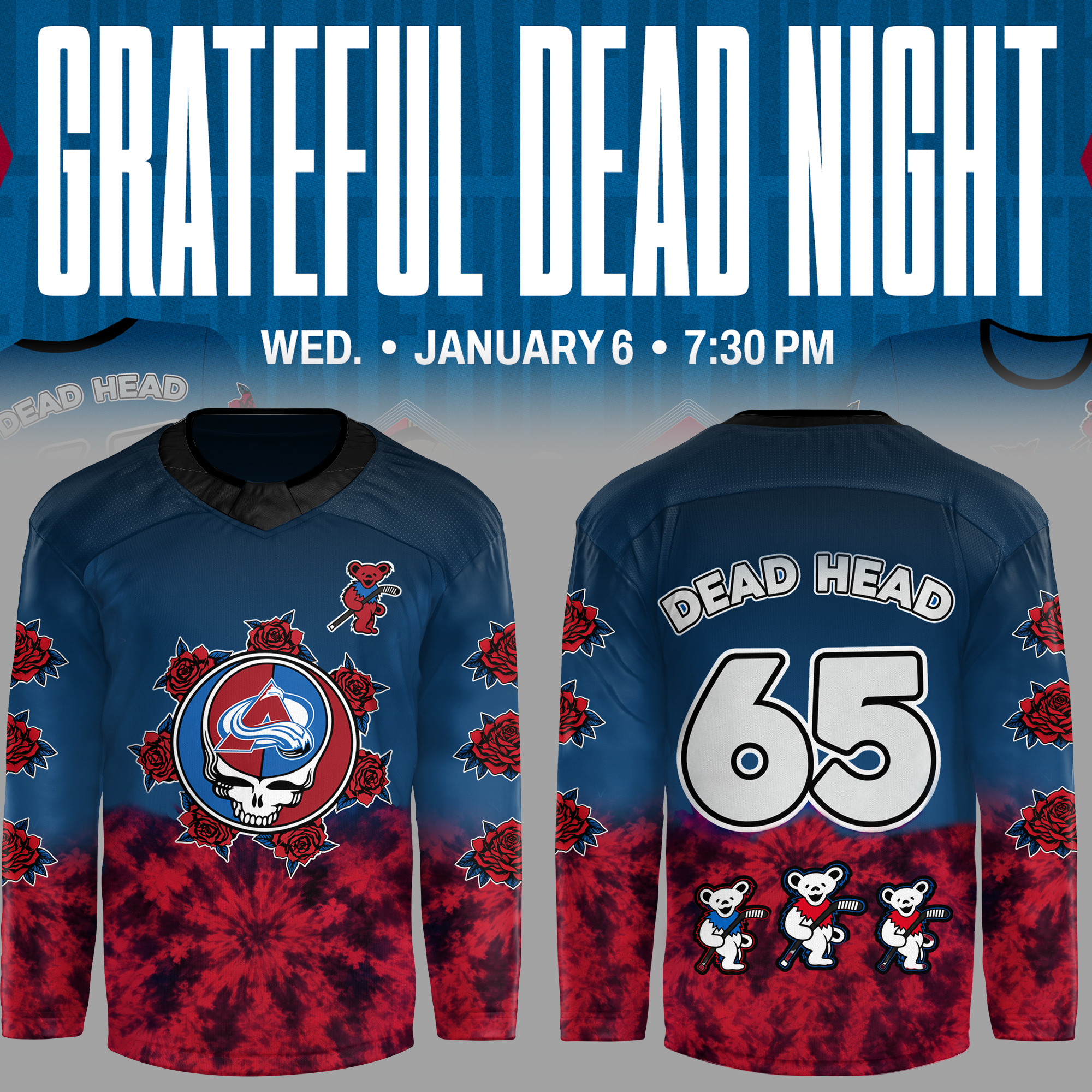 Grateful Dead Night Custom Hockey Jersey Grateful Dead Night Custom Hockey Jersey